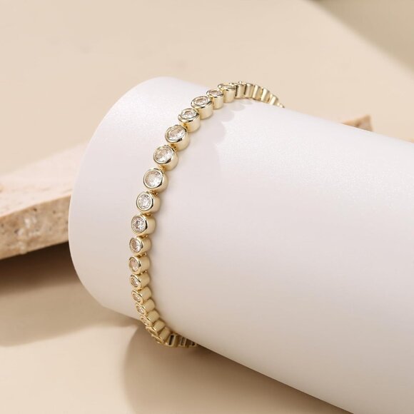 Women's Gold Dainty Trendy Adjustable Tennis Bracelets Jewelry Gift Lobster Claw - Picture 6 of 7